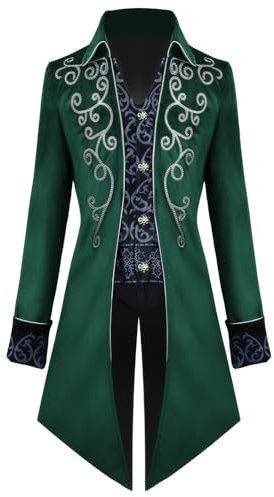 YORDET Steampunk, cappotto da uomo con frack gotico, retrò, medievale, rinascimentale, gonna vittoriana, costume per cosplay di Halloween (verde, L)
