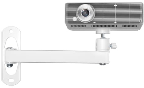 WALI Beamer Halterung Wand Projector Stand,360° Drehbar Beamer Wandhalterung,Verstellbare Projektorhalterung mit Universal 1/4 Zoll Gewinde,hält bis 2 kg für Heimkino,Spielzimmer,Weiß (1330LM-PMWS)