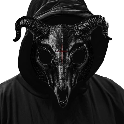 Joyincoser Gruselige Widder Horn Maske Horror Scary Realistische Ziegenknochen Halb Tiermasken Für Halloween Monster Cosplay Karneval
