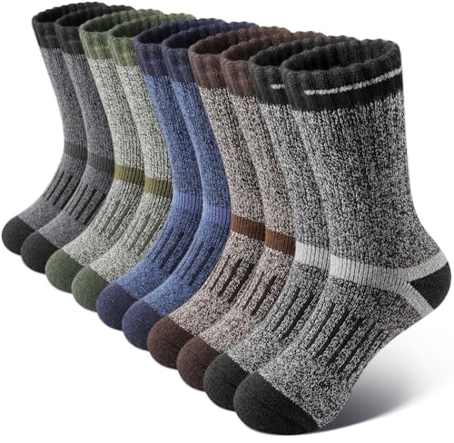 SIMIYA Thick Merino Wool Socks for Men Thermal Warm Hiking Socks Comfortable & Breathable Crew Socks in Cold Weather for Men & Women（5 Pairs）