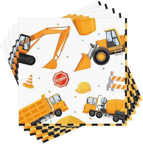 20 Pcs Construction Paper Napkins, Excavator Disposable Party Serviettes Luncheon Dinner Cocktail Napkins for Construction Theme Kids Boys Birthday Party Decorations (Construction)