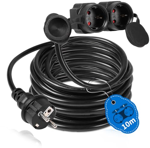 SWAWIS Cavo di Prolunga uso Esterno IP44 10m 3500W Prolunga da Esterno con 2 Prese con Contatti di Protezione Cavo 2 prese Schuko