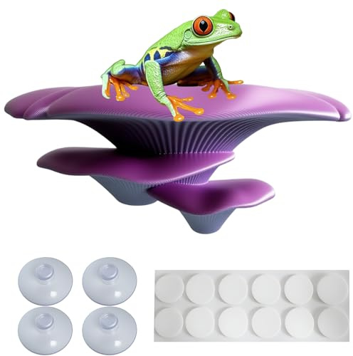 Okueejur Mushroom Decor for Reptile Tank, Fish Tank, Pet-Safe Bearded Dragon Tank Accessories, Realistic Terrarium Plants for Crested Geckos, Frogs (Lavender Silver)