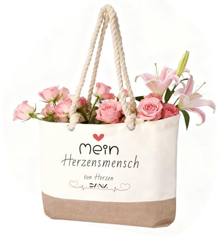 KEVRDRT Beste Freundin Geschenk – Jutetasche Herzensmensch, Einkaufstasche mit Dank-Spruch als Geschenkidee für Freundin, Mama, Partnerin oder Oma, zum Geburtstag, Weihnachten und Dankeschön