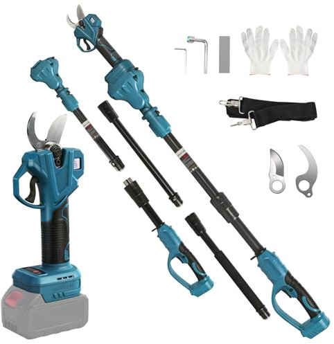 Roadtime 2-in-1 Cordless Electric Secateurs & Pruning Shears with Extension 4 pcs Pole for Makita 18V Battery(No Battery),35MM Brushless Motor LCD Display Screen Telescopic Tree Pruner for Plants