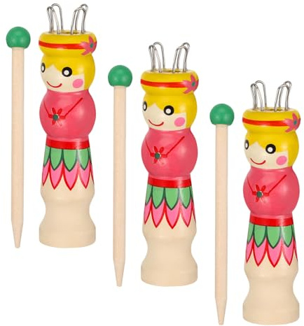 SEWOART 3pcs Wooden Yarn Knitting Dolls Knitting Hand Tools with Creative Cartoon Design Easy Craft for Beginners and Versatile Yarn Compatibility for DIY Craft Knitter Projects and Home