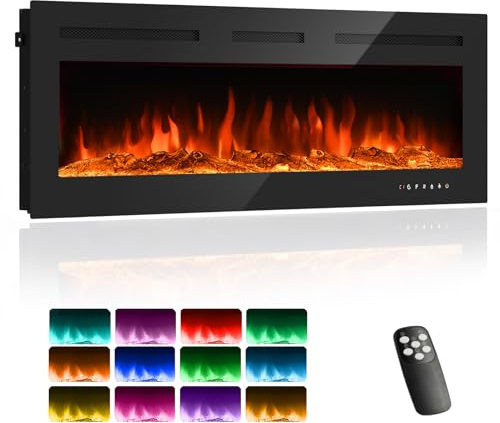 Elektrokamin, 3 in 1 Elektrischer Stand-, Wand- oder Einbaukamin mit 3D Flammeneffekt und 12 Flammenfarben, 900W/1800W Kamin mit Fernbedienung, Timer & Thermostat, Schwarz (40 inch)