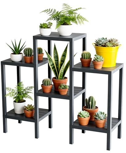 Ribelli 6-Etagen Blumenständer, Pflanzenständer, DIY Standregal, Mehrstöckig Blumenregal, Stapelbar Erweiterbar Pflanzenregal Indoor für Balkon, Deko Wohnzimmer, Garten, Terrasse und Büro, Grau