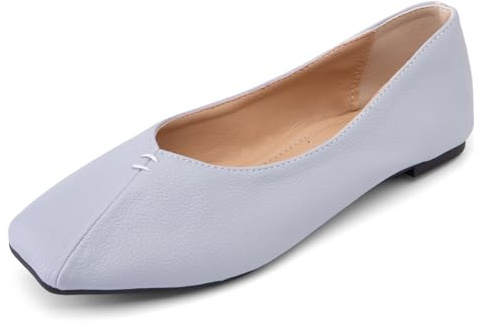 Smal sula och kornigt läder ballerinor för kvinnor (tights 32–54) 1 cm, fyrkantig tå - lätt bred vår och höst, Flerfärgad, 42 EU