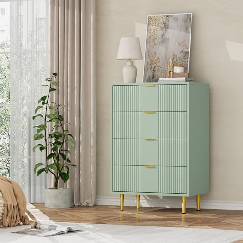 Kommode für Schlafzimmer, 60cm Breite 4 Schubladen Aufbewahrung Kommode mit Vintage Metallgriffe, tiefe Kommode für Schlafzimmer, Wohnzimmer, Flur oder Eingang, Oliv Grün (Oliv Grün, 60x40x94cm)
