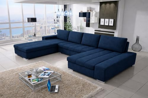 Wohnideebilder Wohnlandschaft Ecksofa Verona U-Form Sofa, 387 cm Breite, Sammt Material, mit Schlaffunktion und Bettkasten Krono 09 Links