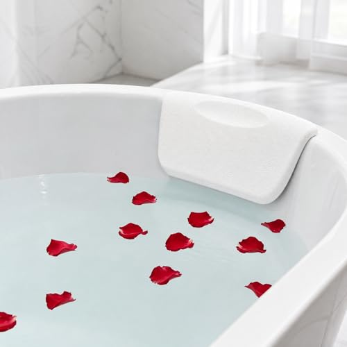 Almohada Bañera, Almohada Bañera Ergonómica, Reposacabezas Bañera con Fuertes Ventosas, Waterproof Bath Headrest Bathtub SPA Pillow, Casa Bañera de Hidromasaje para Todas Las Bañeras-Blanco