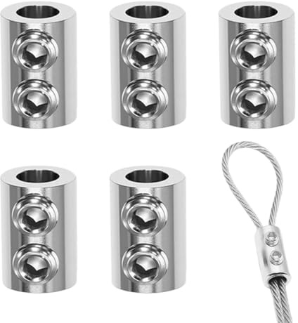 5 Piezas Abrazadera de Bucle de Cable de Doble Orificio, Abrazaderas Dobles para Cable de Acero y Alambre, Abrazadera De Cuerda De Metal, 2-3mm