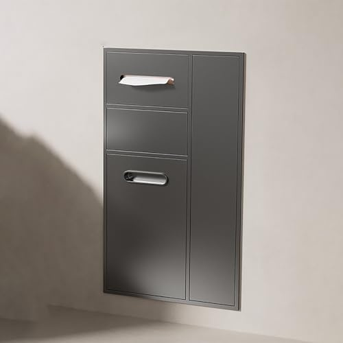 Portarrollos de Papel Higiénico Empotrable con Papelera Integrada, Hornacina de Baño en Acero Inoxidable 304, Soporte para Papel WC de Pared con Almacenamiento para Reforma(Gray,700x400x140mm)