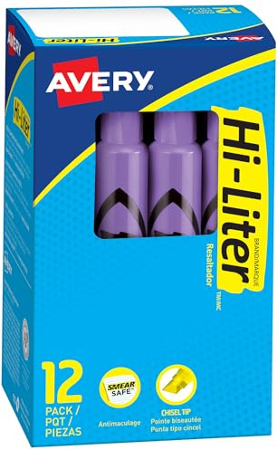Avery Hi-Liter Desk-Style Highlighters, Smear Safe Ink, Chisel Tip, 12 Fluorescent Purple Highlighters (24060)