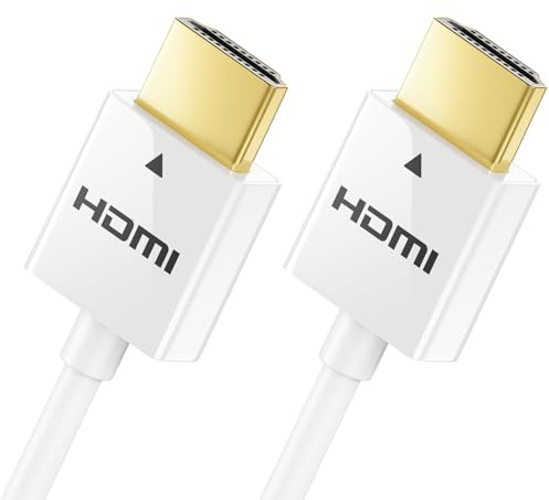deleyCON 0,5m 4K HDMI 2.0 Kabel Slim (Litet och Flexibelt HDMI Kabel) - 1080P 2160P UHD ARC HDR 3D för TV, Monitor, Projektor, Laptop, Notebook, PC, Dator, PS4, PS5, XBOX - Vit