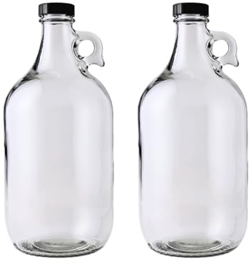 FastRack 0.5 Gallon Clear Glass Jug, Pack of 2 | Food Grade, BPA Free for Fermentation, Storage & Brewing | 64oz Glass Jug for Home Brewing, Kombucha, Wine & Beer