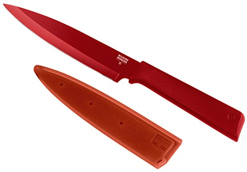 KUHN RIKON, Cuchillo de cocina antiadherente con funda de seguridad Colori +, 23 cm, Rojo