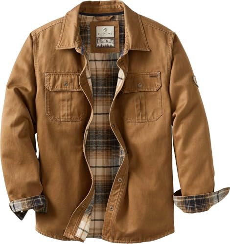 Legendary Whitetails Mens Flannel Lined Shirt Jacket Waxed Cotton Water Resistant Shacket, Barley, XL