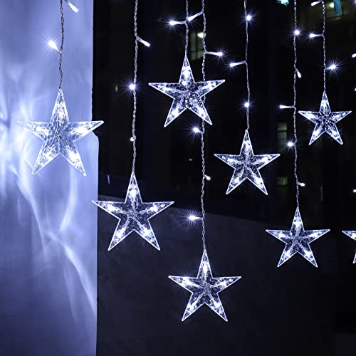 BLOOMWIN Lichtervorhang Stern Lichterkettenvorhang USB 3x0,65M 120LEDs 8Modi Stimmungslichter Weihnachtsbeleuchtung für Fenster Tür Innen Sternenvorhang Kaltweiß