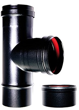 Raccordo caldaia a T 90 fm-f DN 80 mm smaltato 600 gradi stufa pellet tubo nero CE Made in Italy