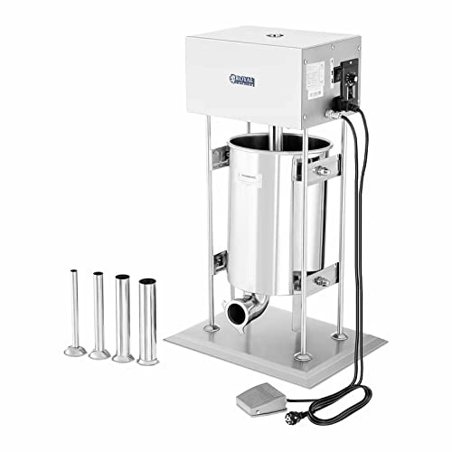 Royal Catering Electric Sausage Filler Maker Stuffer RCWF-10LE-H (10 l, 230 W, Foot Pedal, Stainless Steel, incl. Filling Tubes)