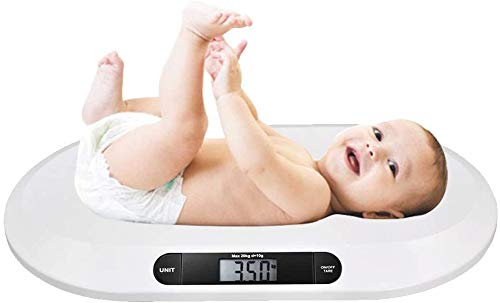 BAKAJI Elektronische Waage für Kinder und Babys mit digitalem LCD-Display, Babywaage 20 kg/44 kg, automatische Abschaltung und Tara, Farbe Weiß (Länge 55 cm)