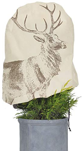 AFP Winterschutz Vlieshaube Hirsch Vintage, beige, 110 x 110cm, 50g/qm Gartenvlies atmungsaktiv, Bedruckt - Pflanzenschutz Winter/Frostschutz Pflanzen/Gartendeko/Kordel / 2 Jutesäckchen gratis