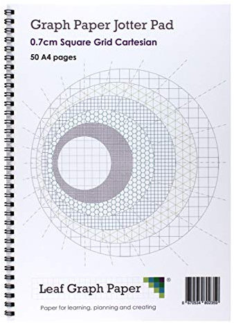 A4 Graph Paper 7mm 0.7cm Squared Jotter Pad, 50 Pages Cartesian Style, Grey Grid