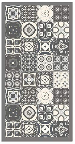 Panorama Vinylteppich - Modell Vynilteppich Hydraulic Fliesen 3 Grau Farbe - 80x150 cm - Verschiedene Größen - Deko Küche, Läufer und Outdoor