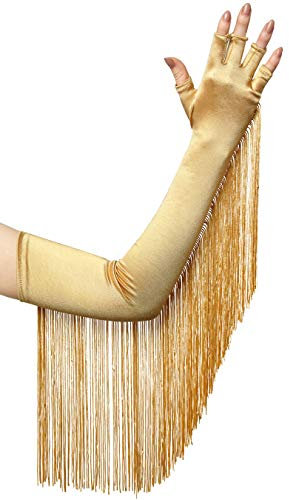 BABEYOND Damen 1920s Handschuhe mit Fransen Troddel Dramatische Classic Opera Fest Party Audrey Hepburn Lang Handschuhe Damen Fasching Kostüm Accessoires (Gold)