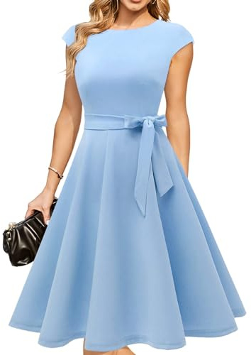 DRESSTELLS Signore Elegante Abito da Sposa 1950s Vintgae retrò Cocktail Dress A-Line Swing Festive Abito al Ginocchio Blu 2XL