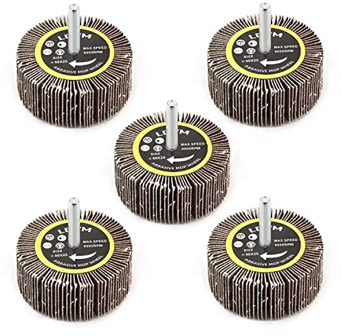 Utoolmart Roues à lamelles montées sur tige avec mandrin avec tête de meulage de 60 mm, roue de ponçage abrasive, polissage, kit d'accessoires utilisés pour le meulage de 5 pièces