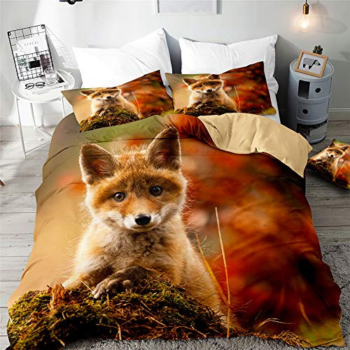 Morbuy 3D Parure de Lit pour 1/2 Personnes, Imprimé Animal Ensemble de Literie avec Microfibre Housses de Couettes + Taies d'oreillers (Bébé Renard,140x200cm)