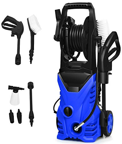 RELAX4LIFE Idropulitrice ad Acqua (140 Bar, 300 L/h) con Spazzola Fissa, Pistola Elettrica ad Alta Pressione e 2 Lance di Pulizia per Auto, Garage e Giardino, Cavo 5 M (Blu)