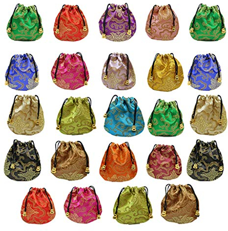 lijun 24 pz Broccato di Seta Sacchetto dei Monili del Sacchetto Piccolo Raso Portamonete Broccato Cinese Ricamato Coulisse Sacchetto Regalo per Anello/E