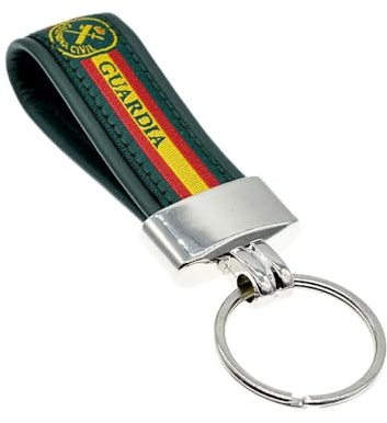 BDM Llavero Guardia Civil en cuero verde con la bandera España, colgador de bolsos, ideal para ti o regalar.