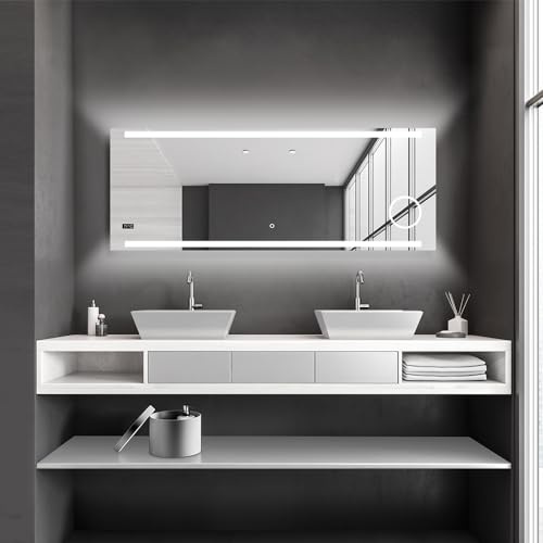 Talos King Badspiegel mit Beleuchtung – LED Badezimmerspiegel 160x60 cm – Wandspiegel mit beleuchteten Kosmetikspiegel – Spiegel mit Lichtfarbe neutralweiß – Lichtspiegel mit Digitaluhr