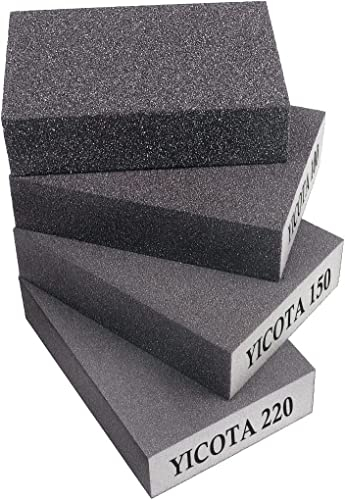 Sanding Block 4 Pieces Sanding Sponges with 4 Grits (60,100,150,220) Coarse/Medium/Fine/Superfine Wet and Dry Dual-use Abrasive Pads Washable and Reusable sandpaper for Wood Walls Metal