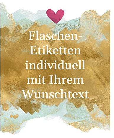 Flaschenetiketten mit Text personalisiert - 8 Etiketten Wein & Sekt Flaschen | Premium Flaschen-Aufkleber selber gestalten – Hochzeit, Geburtstag, Weihnachten, Geschenk Sticker – Herz Gold Look
