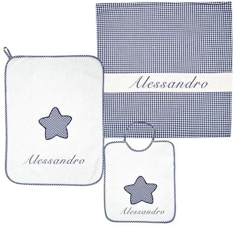 Coccole - Set Asilo Materna Personalizzato - Set Bavaglino, Sacca e Asciugamano - Kit Asilo Materna 3pz Bimbo/Bimba con Tema Orso Blu - Kit Personalizzabile in Cotone 100% Made in Italy