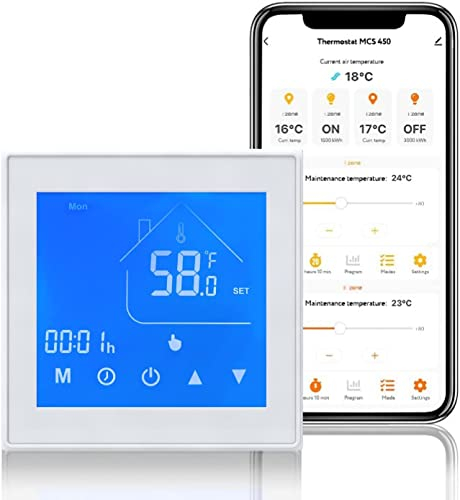 WARMON Design Touchscreen Temperaturregler, Smart Thermostat MCS 450 WIFI für elektronische Fußbodenheizung weiß Amazon Alexa & Google Home