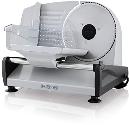 Heinrich´s Metall-Allesschneider, elektrische Brotschneidemaschine, Wurstschneidemaschine, Edelstahl-Rundmesser(Ø19cm), stufenlose Schnittstärkeneinstellung, integr. Sicherheitssperre,200W