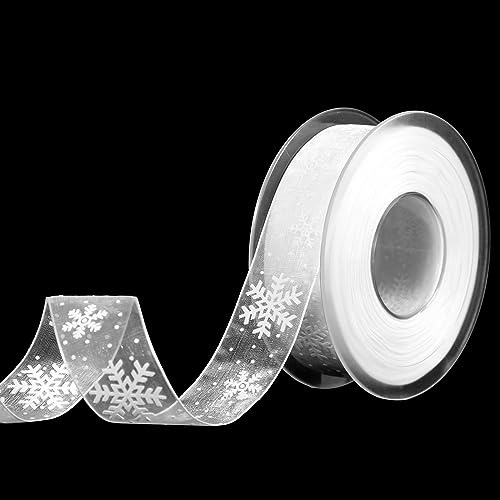 Weihnachtsband, 20m x 25mm Weißes Schneeflocken Band Weihnachts Band zum Basteln Verpacken von Geschenken Winterurlaub Weihnachtsdekoration