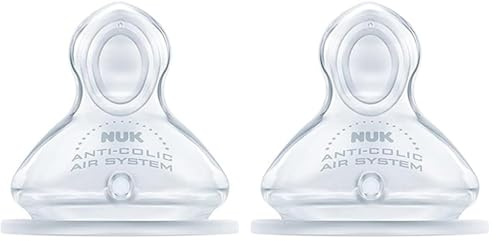 NUK First Choice+ Anti-Colic-Trinksauger Silikon, kiefergerechte NUK Form, Größe 1 (0-6 Monate) M für Milch, 2 Stück (2er Pack)