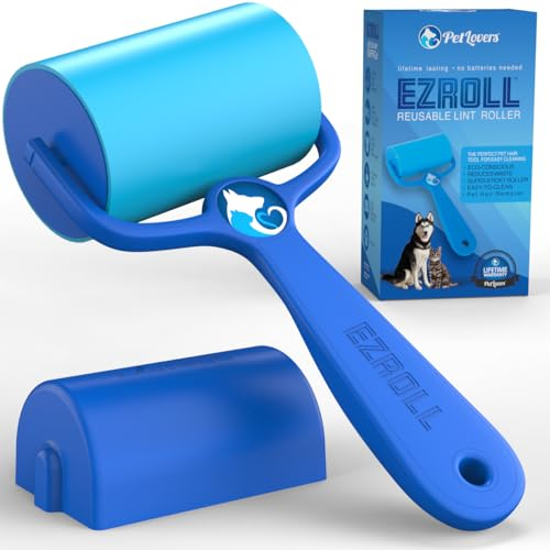 PetLovers EzRoll Rullo levapelucchi riutilizzabile – Adesivo a vita e rimuovi peli polvere e Pelucchi Multiuso per Abbigliamento Tappezzeria e Automobili - Sostenibile Lavabile ed Efficiente
