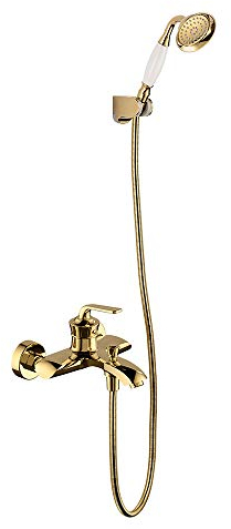 Duschventil-Sets, freiliegendes Stabmischer-Duschset, Einhebel-Duschmischbatterie und Einzelfunktionshandbrause mit Brauseschlauch und Halter,Gold