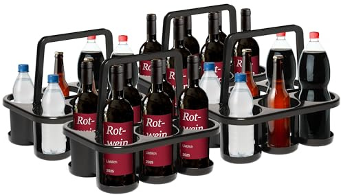 Novaliv 4X Flaschenträger für 24 Flaschen - Stabiler Halt - Getränkekorb Kunststoff, Stapelbar, 32x23x28cm Anthrazit - Ideal für Küche & Keller Getränkekorb Bierträger Getränketräger Flaschenbox