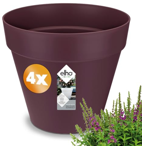 Gardebruk® 4X Blumentopf loft urban Überlaufrohre 19x18cm rund Übertopf Pflanzenkasten Pflanzentopf Kunststoff Blumenkasten Pflanzkübel Maulbeere
