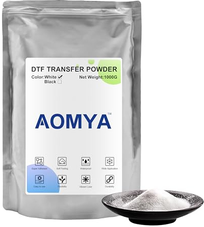 DTF Poudre Blanc Transfert Numérique Hotmelt Colle 1KG (1000g/35,3 OZ) - Pré Traitement pour Tissu, Jeans, Coton, T-Shirt, Vêtements - Compatible avec Imprimante DTG